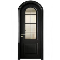Puerta Interior Arqueada de Estilo Francés Negra de Alta Calidad, Puerta Curva para Dormitorio, Material MDF, Aislamiento Acústico para Apartamento o Villa