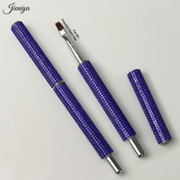 Pinceau à ongles ovale plat en nylon de haute qualité, importé, décoré de strass bleus de luxe, populaire en 2027, pour gel UV