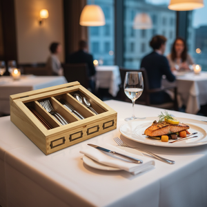 Organisateur de tiroir de cuisine empilable classique en bois durable beige pour vaisselle et couverts - Product Image 5
