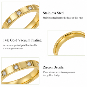 แหวนเซอร์คอนทรงสี่เหลี่ยม สแตนเลสสตีล ชุบทอง 14K แบบสุญญากาศ มีตัวเลือกสีทองและสีเงิน - Product Image 3