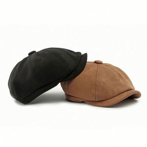 Autumn Winter Men Suede Newsboy <b>Hat</b> Vintage Painter Beret Cap Sports Casual 8 Panel Newsboy <b>Hat</b> - Product Image 2
