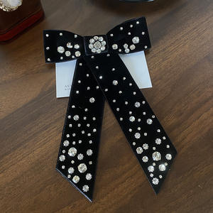 Pince à cheveux vintage baroque en strass, élégante, en velours noir et alliage, pour femmes, accessoires pour cheveux de bal et de fête - Product Image 4