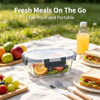 Boîte à lunch rectangulaire en verre borosilicate de 640 ml, boîte à repas bento compatible micro-ondes, récipient de stockage alimentaire pour les employés de bureau