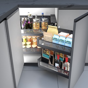 Organizador de Esquina Mágico Universal de Diseño Moderno BENE, Cesta de Vidrio con Cierre Suave, Almacenamiento Práctico para Gabinetes de Cocina, Gris, Ahorro de Espacio - Product Image 5