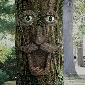 Grillige Hars Ambachten Standbeeld Snor Boom Gezicht <span class=keywords><strong>Decor</strong></span> Met Bloemenpatroon Buiten Tuin Ornament Voor Geschenken - Product Image 5
