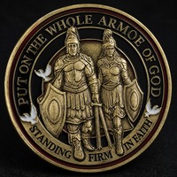 Pièce de défi Armor God personnalisée, moderne, Feng Shui, en émail or antique 3D, pièce commémorative chrétienne, Éphésiens 6, vente en gros OEM