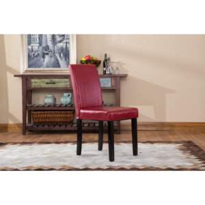 DB Urban Style Silla Parson acolchada de cuero sintético de madera maciza en rojo Juego de 2 para sala de estar - Product Image 3