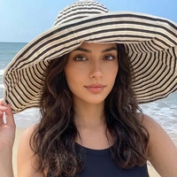Chapeau de soleil à larges bords rayé à la française pour femme avec sangle de menton, chapeau de plage souple et pliable, casquette de vacances