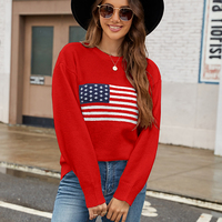 Pull tricoté jacquard ample et oversize pour femme, col rond, motif drapeau national, pour Pâques et la Fête de l'Indépendance