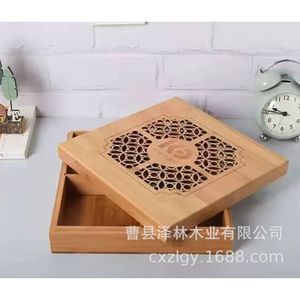 Bamboo <b>Storage</b> <b>Tray</b> Square With Lid Natural Wood Color For Home Use Candy Snack Box - Product Image 1