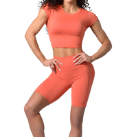 Ensemble de sport et yoga 2 pièces personnalisé pour femmes, taille haute, short cycliste et crop top, vente en gros OEM d'usine