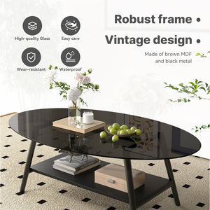 Table basse ovale multifonctionnelle moderne en verre, 2 niveaux, grande capacité, plateau imperméable, pieds réglables, salle à manger - Product Image 5