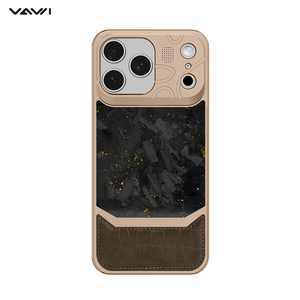 Étui de téléphone VAWI V-A03 en métal avec empiècements en <span class=keywords><strong>cuir</strong></span> de crocodile et fibre de carbone pour <span class=keywords><strong>iPhone</strong></span> 13 14 15 16 17 Pro Max - Product Image 1