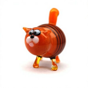 Figurine de chat rayée orange en verre soufflé à la main, décoration animale de compagnie, ornement - Product Image 1