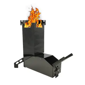 Design personnalisé Barbecue de pique-nique en plein air pliant en acier inoxydable noir Réchaud à bois portable pour camping fusée