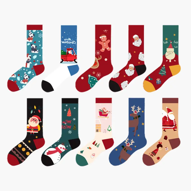 3039 Custom Designed Christmas Socks - Snowman Santa Claus cartoon tube socks