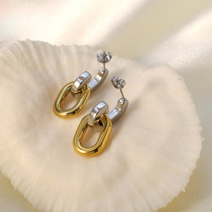 Geometric Stud Earrings Gold Stainless Steel Color Block Design Fashion Jewelry - Product Image 1