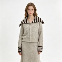 Cardigan en laine mélangée pour femme, col marin, rayé, zippé, court, tricoté, haute qualité, vente en gros