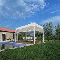 Pergolas de jardin motorisées rétractables modernes et simples en alliage d'aluminium, avec pare-soleil en PVC électrique à LED, blanc, 1 ensemble