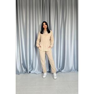 ชุดเสื้อเชิ้ตและกางเกงผ้าฝ้ายสีเบจสำหรับผู้หญิง ระบายอากาศได้ดี เหมาะสำหรับใส่ลำลอง - Product Image 4