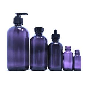 0.5oz 1oz 2oz 4oz 8oz 16oz <b>Empty</b> Custom boston Round Light Purple Glass Cosmetic Lotion Shampoo <b>Bottle</b> with Black Pump Caps - Product Image 1