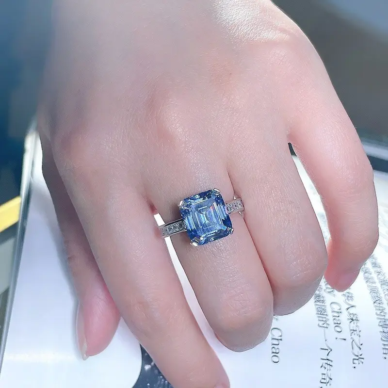 925 ayar gümüş takı son tasarım takı Tanzanite Asscher kesim taşlar nişan yüzüğü alyans