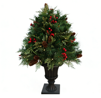 Sapin de Noël artificiel pré-éclairé de 1,20 m en PE+PVC écologique de haute qualité avec décorations de baies rouges et de pommes de pin, base en tissu pour les fêtes