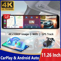 Pantalla inalámbrica portátil Carplay con pantalla táctil 4K + 1080P Dash Cam para Carplay y Android compatible con función GPS y WiFi