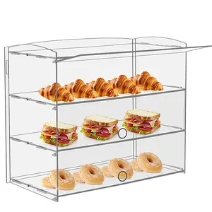 3 Tiers Custom Clear Acrylic Bread Display Case Plexiglass Showcase Lucite Bread Food Cabinet