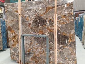 Dalles de marbre doré poli de luxe avec veines dorées de Versailles, carreaux de marbre fusion pour murs et sols - Product Image 2