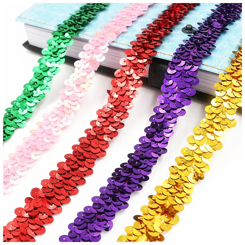 Wholesale 27Colors 2CM Wide Stretch Sequins Lace Elastic Sequins Tape Sequins Ribbon For Dancing Dress