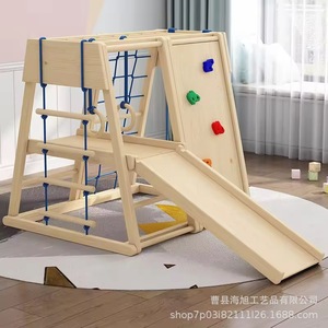 Estructura de juego multifuncional de madera para interiores con tobogán y columpio para niños - Product Image 2