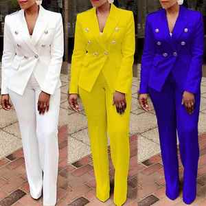 Nuovo Completo da <span class=keywords><strong>Donna</strong></span> 2026 Tinta Unita a Vita Alta con <span class=keywords><strong>Pantaloni</strong></span> e Maniche Lunghe, Tailleur da Lavoro alla Moda - Product Image 1