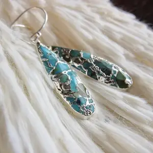 LS-B2770 Genuine Turquoise Earrings Dangle, Raw Stone Earrings, December Birthstone Silver Turquoise Earrings jewelry for woman