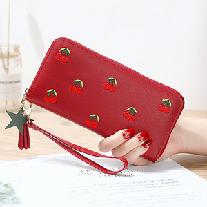 Portefeuille long brodé rose cerise pour femmes, avec emplacements pour cartes et porte-monnaie, pochette multifonctionnelle - Product Image 3
