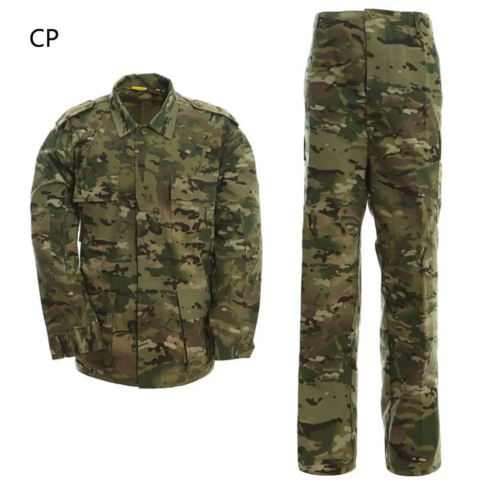 Heren Camouflage Kaki Rip Stop Shirt Broek Tactische Kleding Set Work Training Lange Mouw Bdu Tactisch Uniform