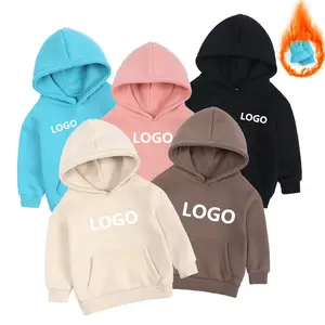 Grosir hoodie bulu hangat musim dingin anak-anak Logo kustom jumper lengan panjang katun polos anak-anak Pullover anak laki-laki perempuan Hoodie
