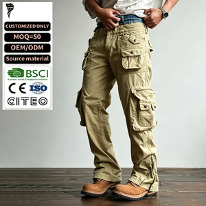 Pantalon Cargo Homme Streetwear Multi-Poches en Denim Délavé Respirant Écologique Taille Haute à Boutons – Ventes Flash - Product Image 1