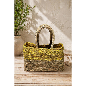 Handwoven Grass <b>Basket</b> <b>with</b> Festive Trimand <b>Handle</b> (yellow) Eco-Friendly Stylish Storage grass <b>Basket</b> - Product Image 5
