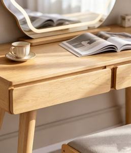Scandinavian Solid Birch Makeup <b>Vanity</b> With <b>Lighted</b> <b>Mirror</b> And Stool Bedroom Dressing Table Set - Product Image 5