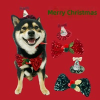 Tenue de Noël pour animaux de compagnie en velours scintillant avec nœud papillon et chapeau 3D pour chat et chien