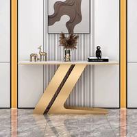 Table console moderne simple en métal et bois avec plateau en pierre, hauteur réglable, tiroir pour meubles de salon