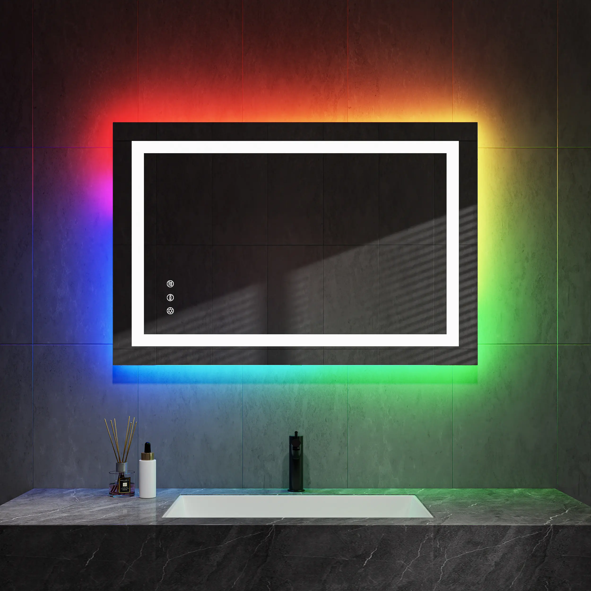 Оптовая продажа настенный сенсорный экран Smart для отеля Rgb красочное светодиодное зеркало для ванной комнаты со светодиодной подсветкой