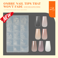 Tip Kuku Bentuk Coffin Ombre Tebal Full Cover 280pcs/Box Kuku Artificial Gradasi untuk Salon