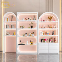 Comptoir de réception arqué avec éclairage LED pour salon moderne, aménagement de magasin de cosmétiques de luxe blancs, présentoirs de beauté