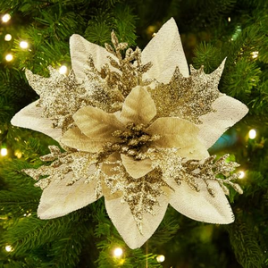 Flores Artificiales con Brillantina para Árbol de Navidad, Decoraciones Navideñas para el Hogar - Product Image 1