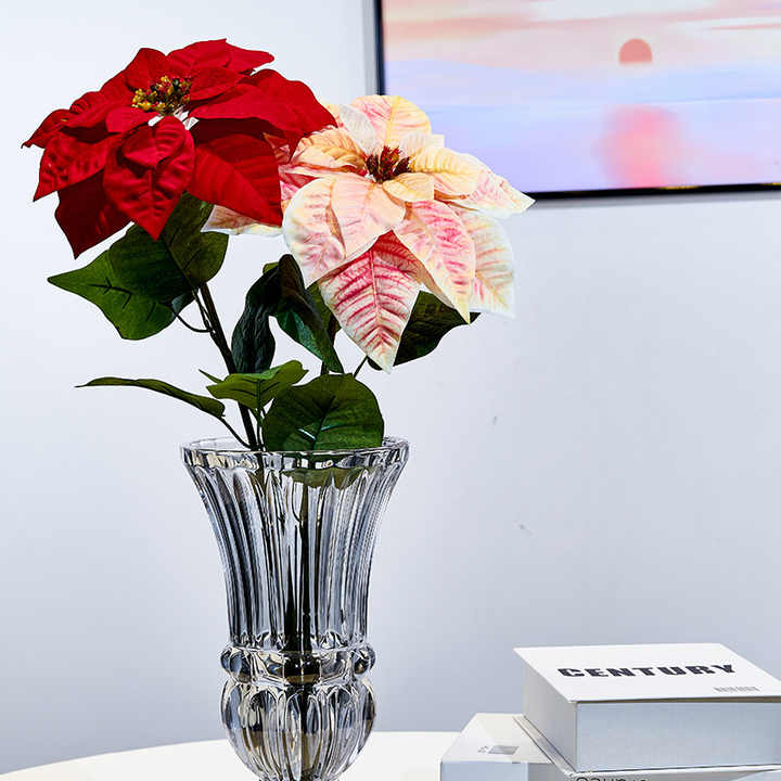 Wholesale artificial poinsettia velvet flower red white flower for Christmas Day living room