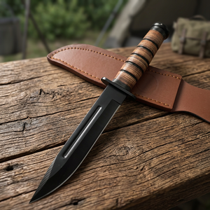 Couteau de poche à lame fixe en acier inoxydable de qualité industrielle KB 1217, 21 cm, pour la survie en jungle, la chasse, la randonnée, manche en bois, OEM - Product Image 3