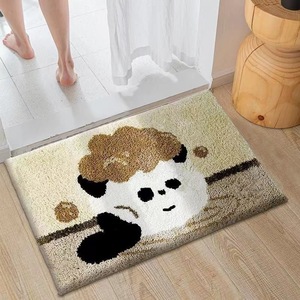 Dibujos animados pequeño Panda poliéster cuadrado grueso cálido antideslizante absorbente dormitorio cabecera inodoro puerta pie Mat - Product Image 2