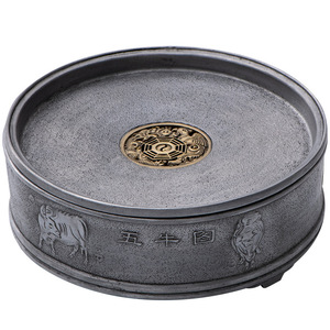 Antique Tin Teapot Stand Round With Lid Water Storage Five Oxen Design Kung Fu <b>Tea</b> <b>Set</b> - Product Image 5
